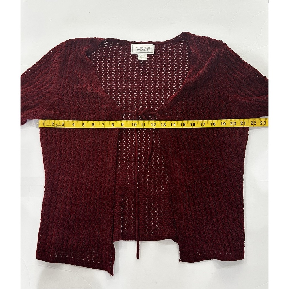 Vintage Hand Knit Velvet Tie Front Cardigan Size L 90s Vamp Whimsigoth Witchy - Picture 7 of 9